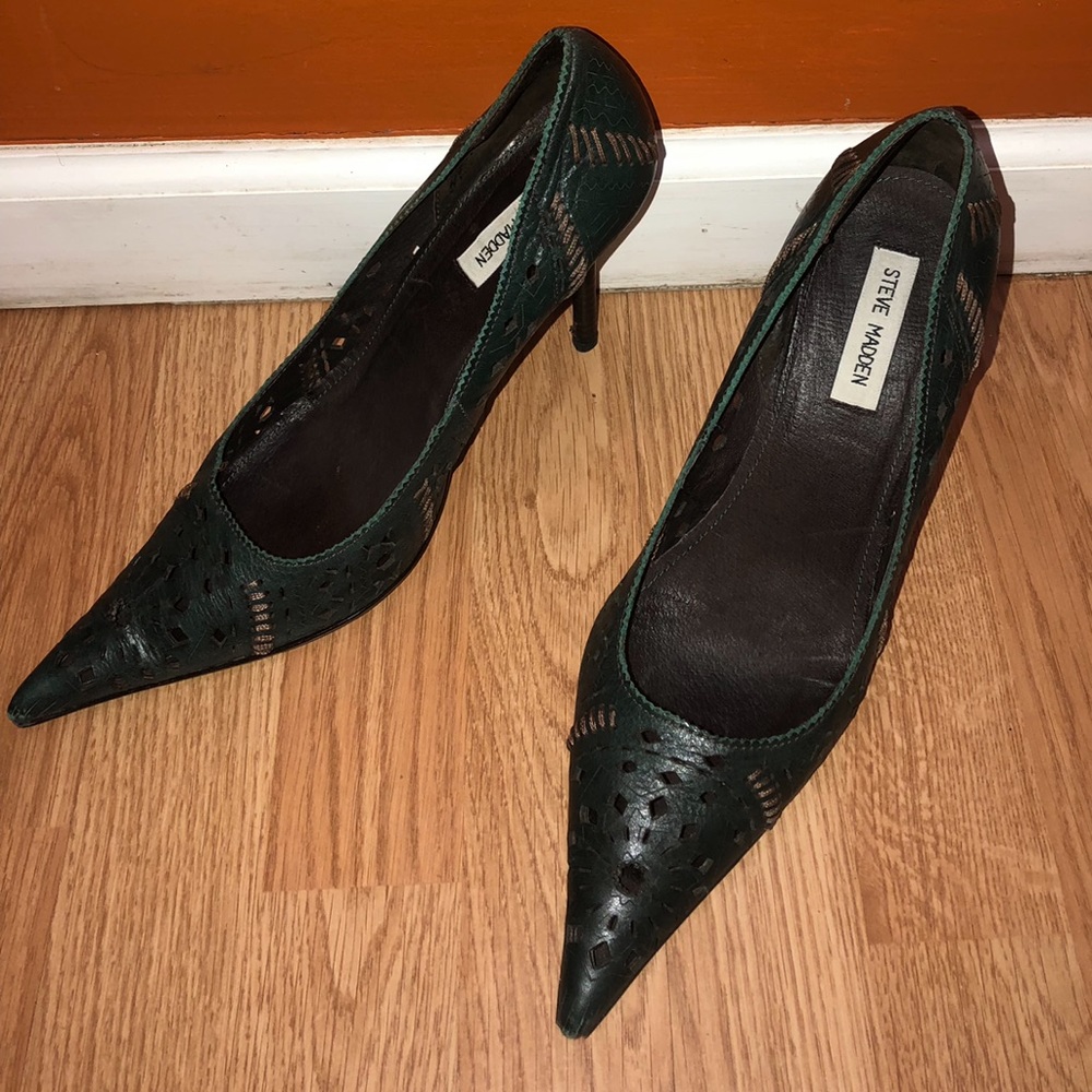 Navy Blue Leather 4” Heel with Tan piping